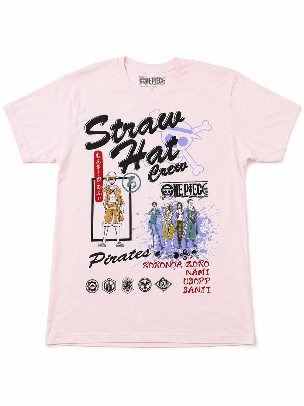 NEW One Piece Straw Hat Crew Anime Graphic T-Shirt Pink Size Large